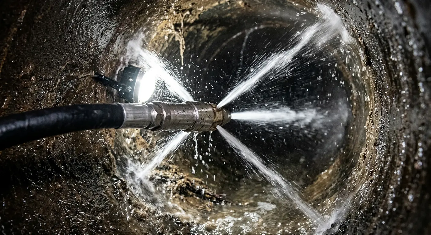 High-pressure hydro jetting nozzle cleaning sewer pipe for Sewer Cleanout in Bayou Cane